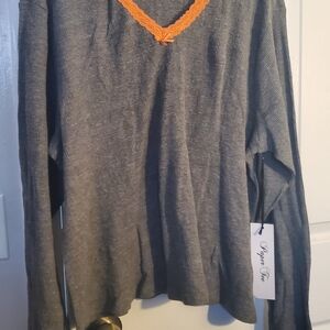 Gray Long Sleeve Top with Orange Trim